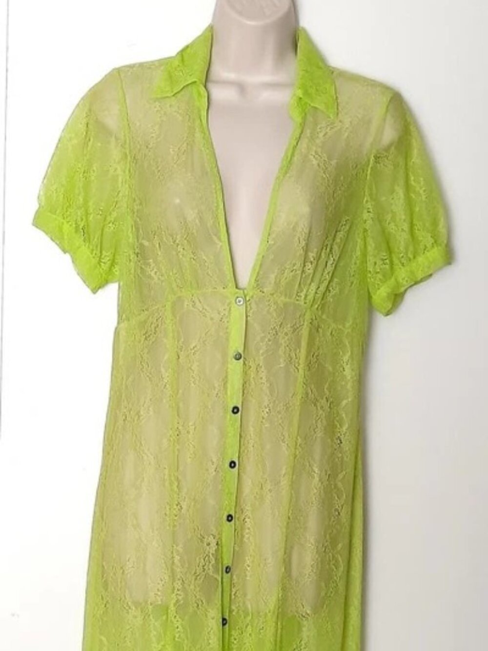 Urban Outfitters Connie Sheer Lace Maxi Dress Neon Green Size M NWT - Picture 4 of 10